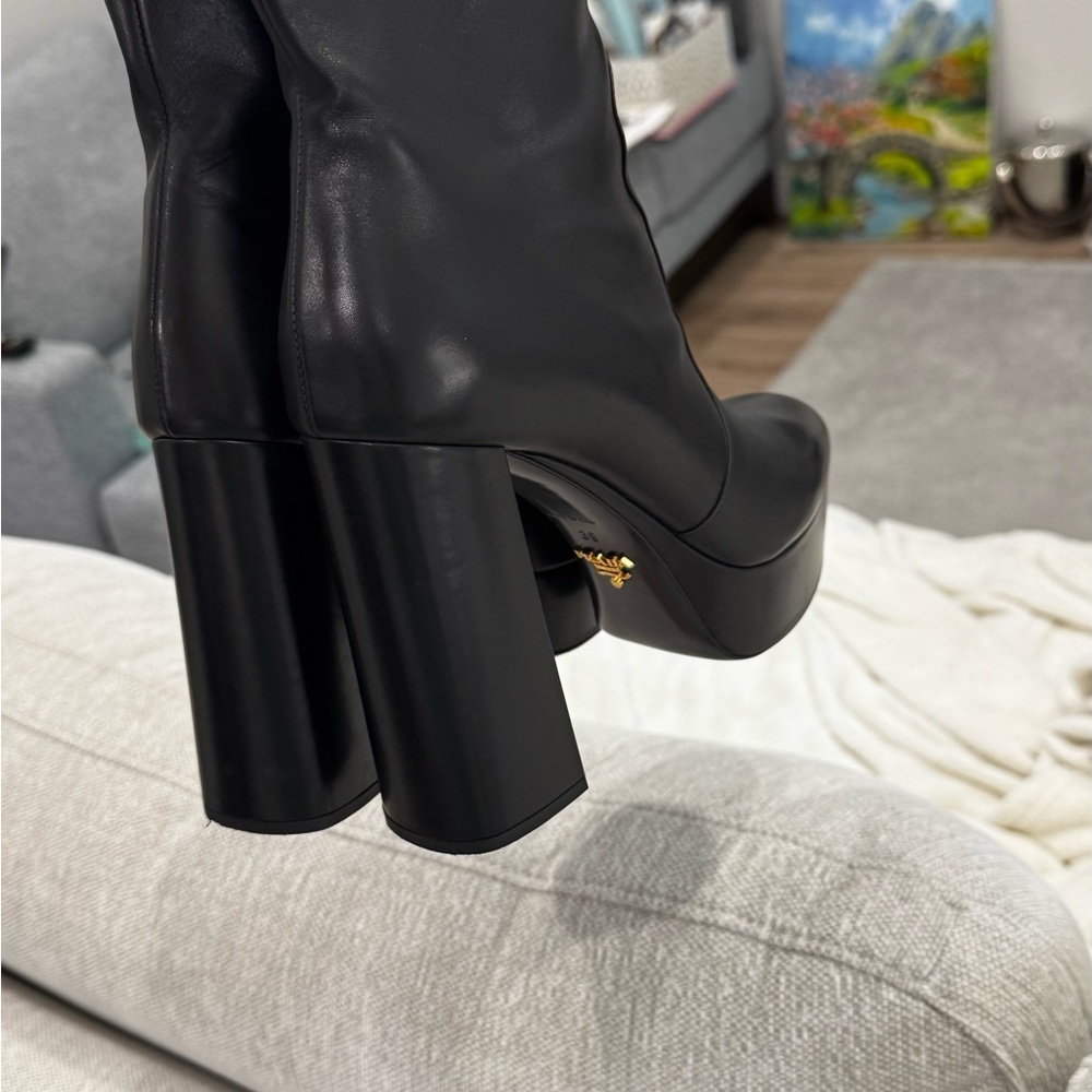 Prada Black Platform Block-Heel Ankle Boots - Picture 5 of 10